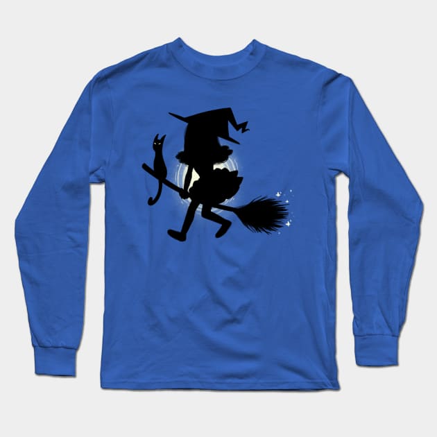 Cute Little Witch on a Broom - Silhouette Design Long Sleeve T-Shirt by nuvvola